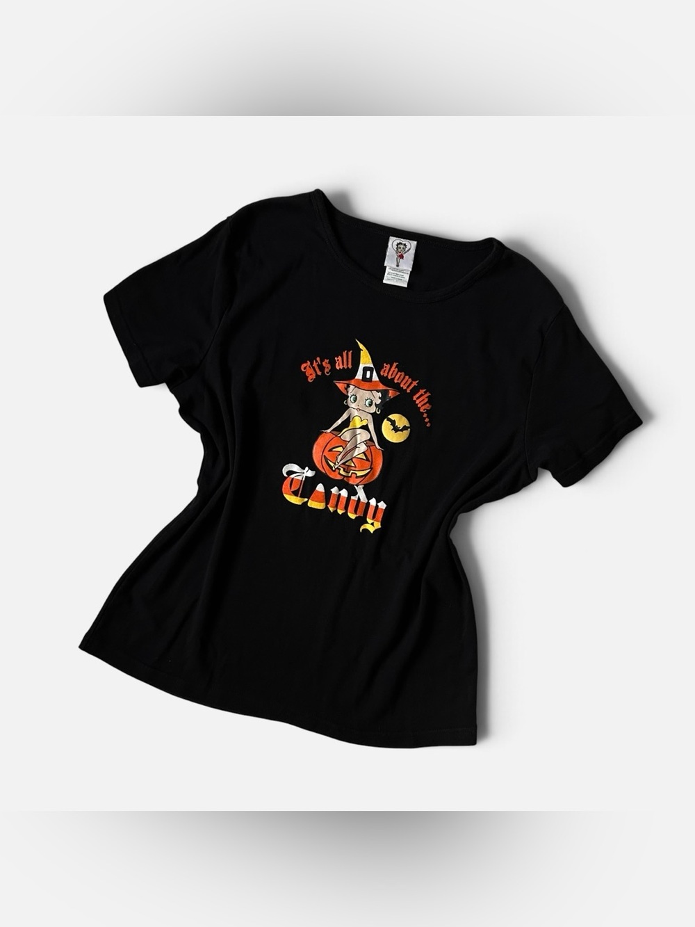 Vintage 2004 Betty Boop Black Halloween Candy Corn Pumpkin Tee